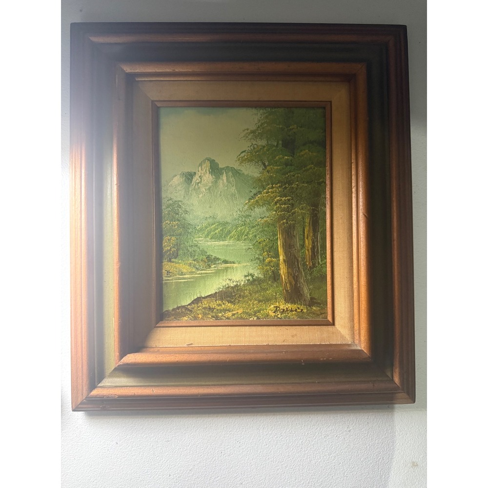 Vintage Signed Ross Mountain River Landscape Oil Painting Framed Nature Art
